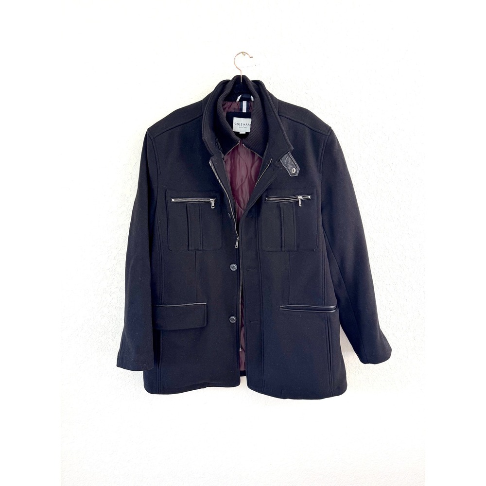 Cole‎ Haan Signature Black Wool Blend Military Style Jacket XL Mens